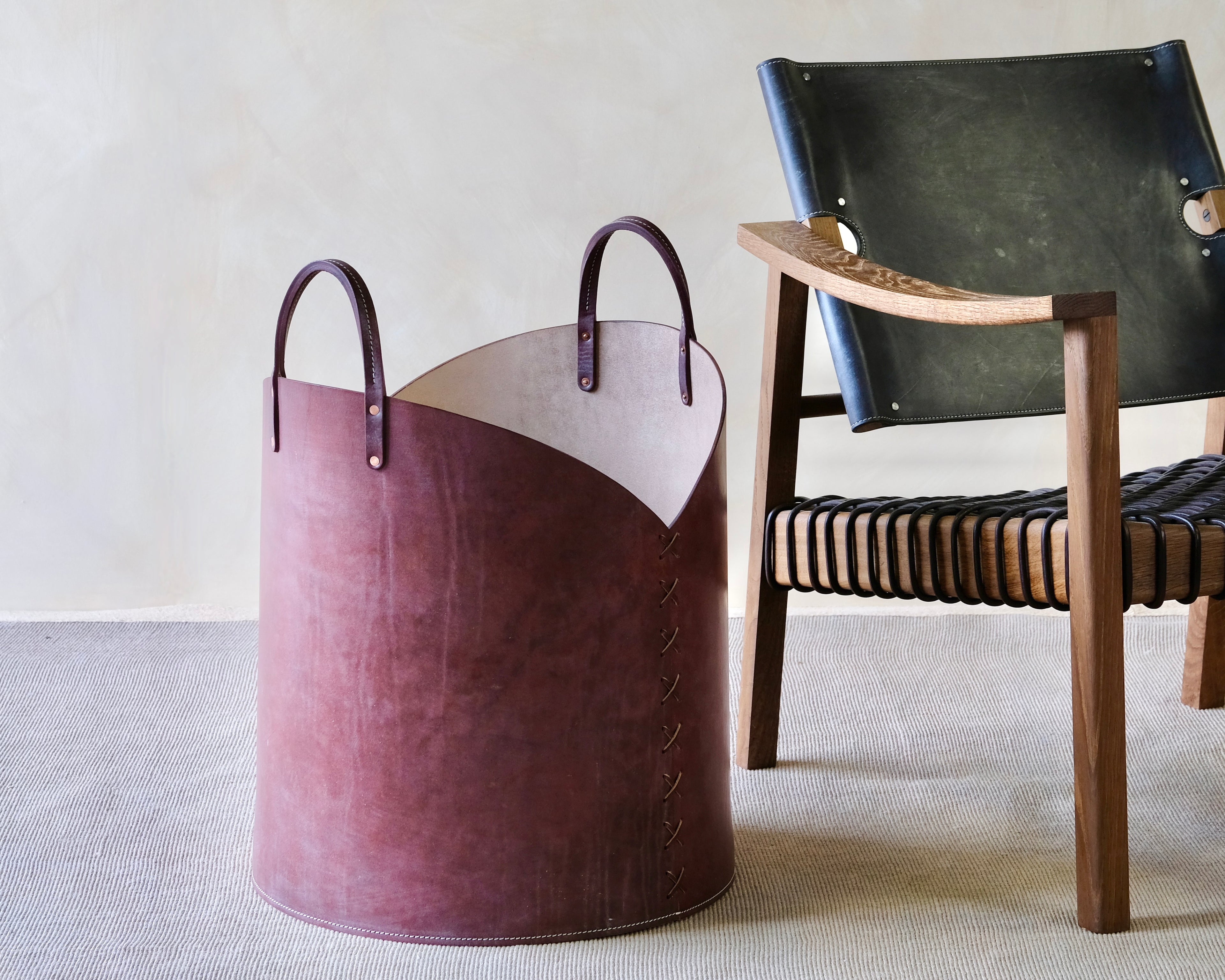 Large Leather Log Basket